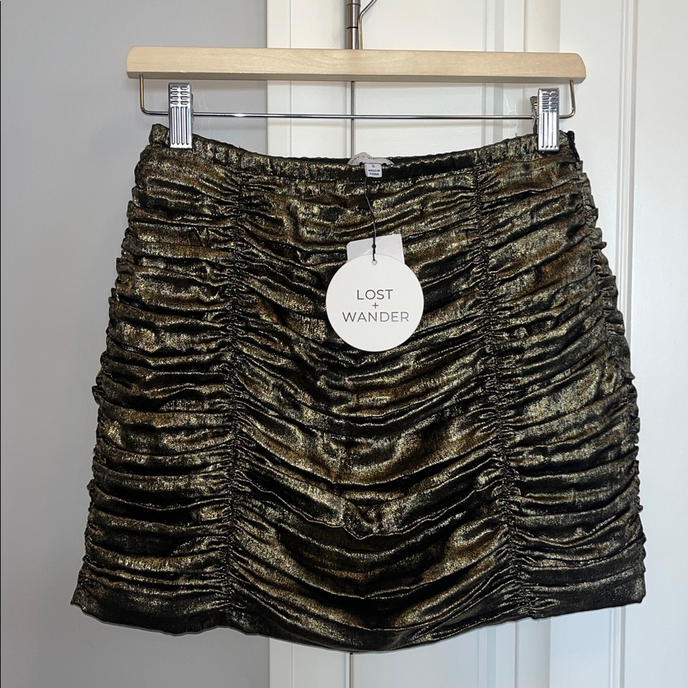 Lost + Wander Shimmering Gold Ruched Skirt S